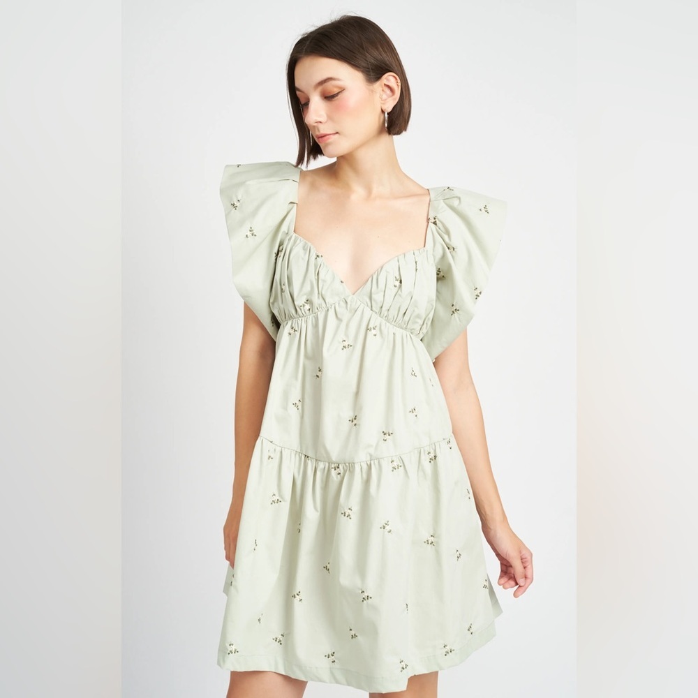 En Saison Pale Green Floral Mini Dress